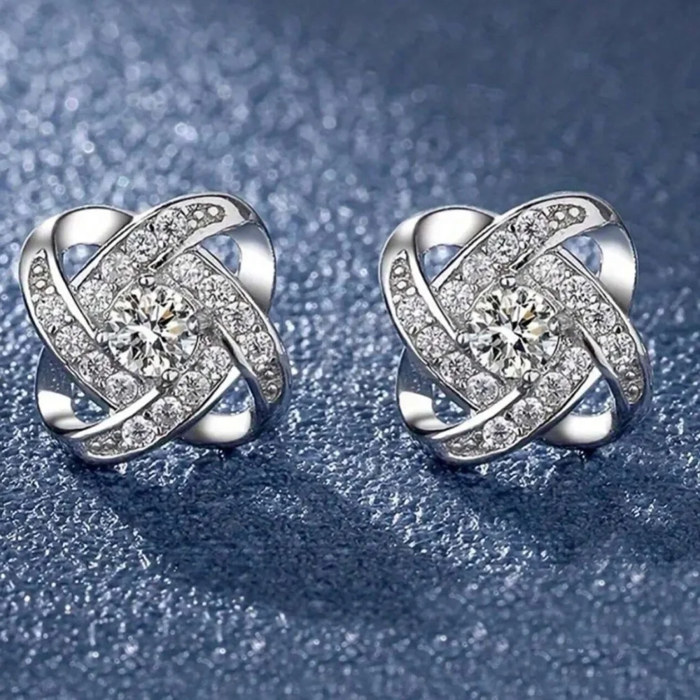 Silver Color Stud Earrings Faux Gem Stones